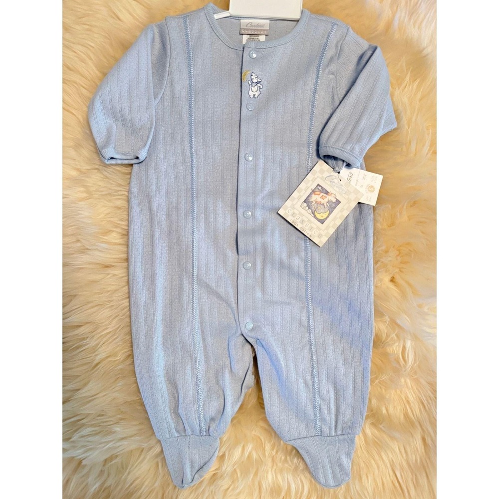 Vintage 1990s Carters Classics Footed Sleeper Baby Blue 0-3m NWT